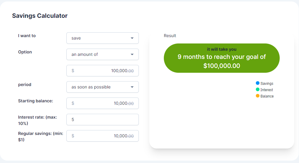 Savings Calculator Hubex 0104